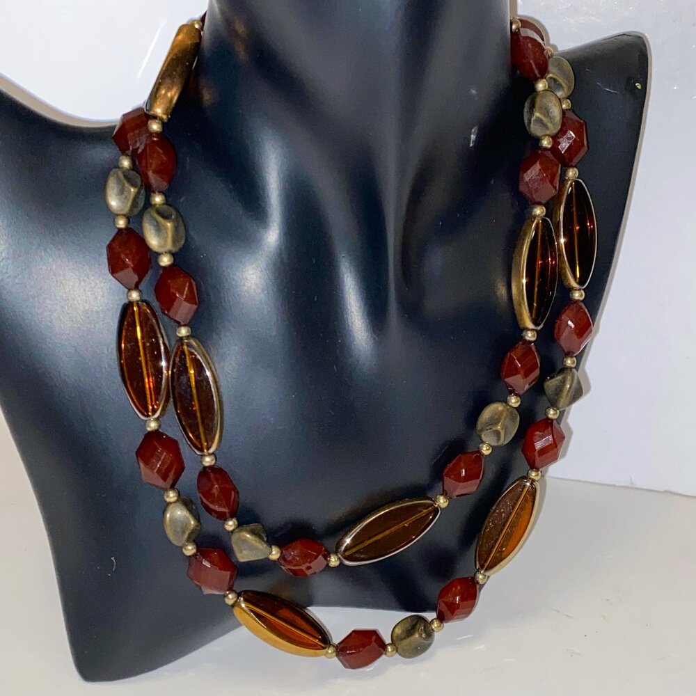Vintage Long Necklace Brown Tones Plastic Beads 38 inches